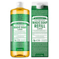 Dr. Bronner's Pure-Castile Magic Soap Liquid- Made with Regenerative Organic Certified Oils- For Body, Face, Hair, Dishes, Laundry, Vegan Bath Soaps for Men & Women, Non-GMO- Almond, 32oz + Refill
