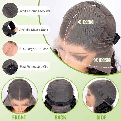 Burmese Curly Wig for Black Women 13x6 Lace Front Wigs Human Hair 250 Density HD Lace Frontal Human Hair Pre Plucked Water Wave Human Hair Wigs with Spiral End Natural Color 18inch