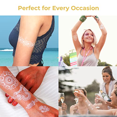 White Lace Temporary Tattoos for Women - 9 Sheets Waterproof