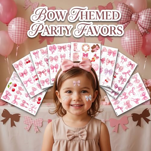 Pink Bow Temporary Tattoos for Kids - 96 PCS Party Favors