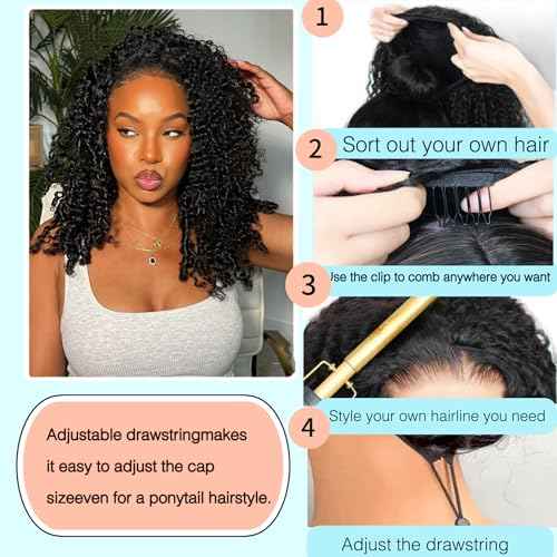 Kinky Curly Half Wig Human Hair Drawstring Seamless Flip Over Half Curly Wig Human Hair Invisible Hairline Glueless Wear and Go Wigs For Black Women Beginner Friendly 22Inch 200% Density