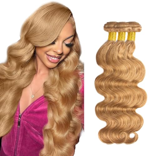 #27 Honey Blonde Body Wave Human Hair Bundles - 30 Inch, 3 Pack