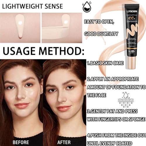 Hydrating CC Cream with SPF 50+ PA++++,Waterproof Flawless Concealer Full Coverage BB Cream for All Skin Types,Long Lasting Moisturizing Full Coverage Liquid Foundation for Men & Women（Natural）