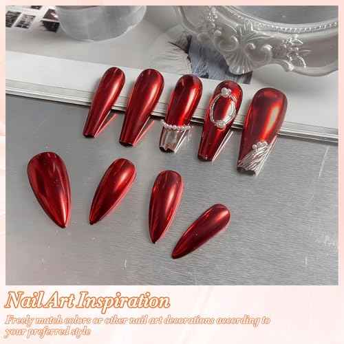 Chrome Nail Powder, Red Metallic Nail Powder Pigment Premium Mirror Effect Salon Nail Art Glitter Dust for Valentines Gel Polish Decoration Home DIY Nail Manicure Supplies