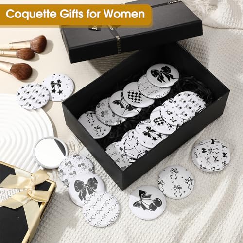 36 Pcs Coquette Aesthetic Compact Mirror Bulk Black Bow Party Favors Portable Travel Makeup Pocket Purse Mirror for Women Wedding Bridal Shower Quinceanera Party Favor