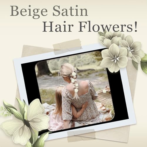 YAEISM 6PCS Beige Flower Hair Clips Small Satin Rose Hair Pins Elegant Bridal Hair Flowers Off White Floral Decoratives Claw Clip Wedding Hair Accessories for Women Girls