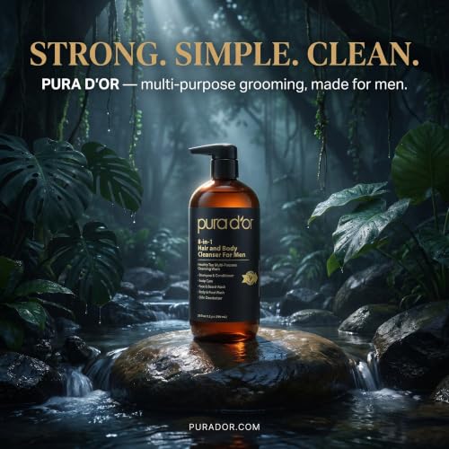 PURA D'OR 24 Oz 8-in-1 Multi-Use Hair & Body Cleanser for Men – Organic Aloe & Cedarwood