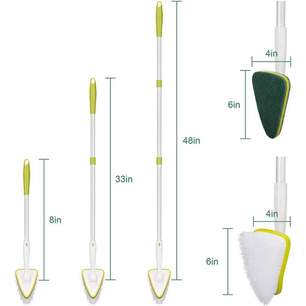 CQT 2 in 1 Bathroom Cleaning Brush with 48" Extendable Long Handle Detachable Scrub Brush with 2 Scrubber Heads and 2 Scouring Pad Head for Cleaning Bathtub Shower Bathroom Wall Bathtub Floor