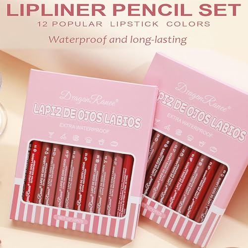 12 Colors Lip Liner Pencil Set - Waterproof Matte Lipstick