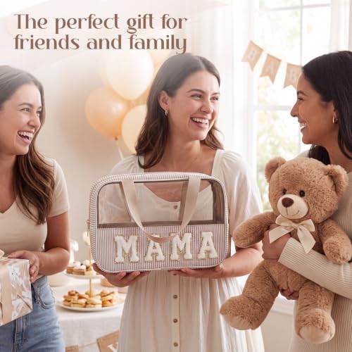 Seersucker Mama Bag - Large Clear Makeup Bag with Handle