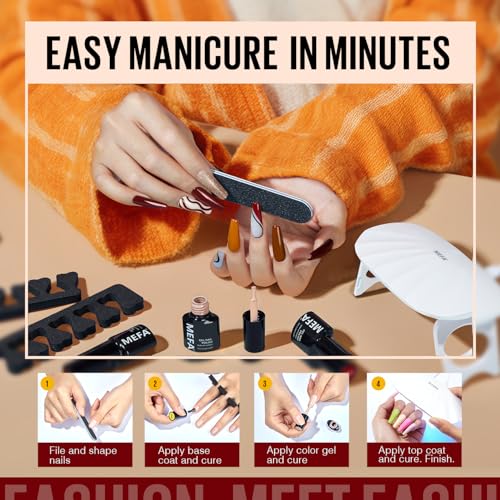 MEFA 19 Pcs Gel Nail Polish Kit with UV Light - 12 Colors Fall Set