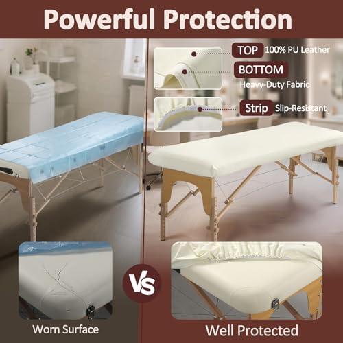 PU Leather Massage Table Cover with Strip, Reusable Lash Bed Cover for 23Inch Width Massage Bed in Wax Therapy Spa Facial Tattoo Beauty Salon, Waterproof Esthetician Bed Sheet Easy to Wipe Oil Stains