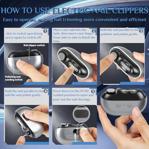 Electric Nail Clipper for Seniors & Kids, 2-Speed with LED Light