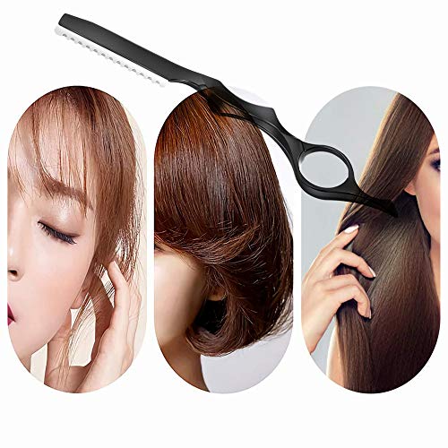11Pcs Hair Styling Thinning Razor Set - 1 Razor, Thinning Comb, Texturizing Cutting Razor and 10 Replacement Stainless Steel Blades for Salon & Home Use (Black)