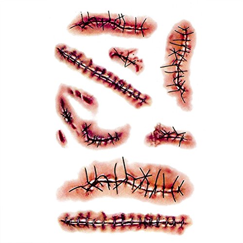 Zombie Scar Tattoo Stickers with Fake Blood - Halloween Costume Makeup