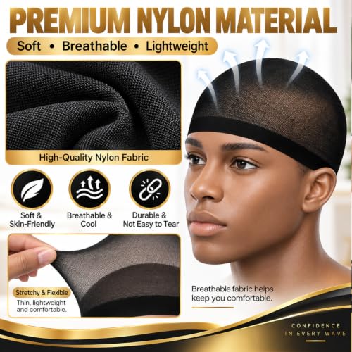 Ramede Stocking Wave Cap for Men Women Wig Caps - Black, 6