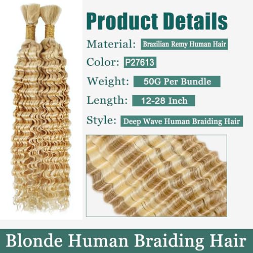 Blonde Human Braiding Hair 613 Deep Wave Boho 18 Inch