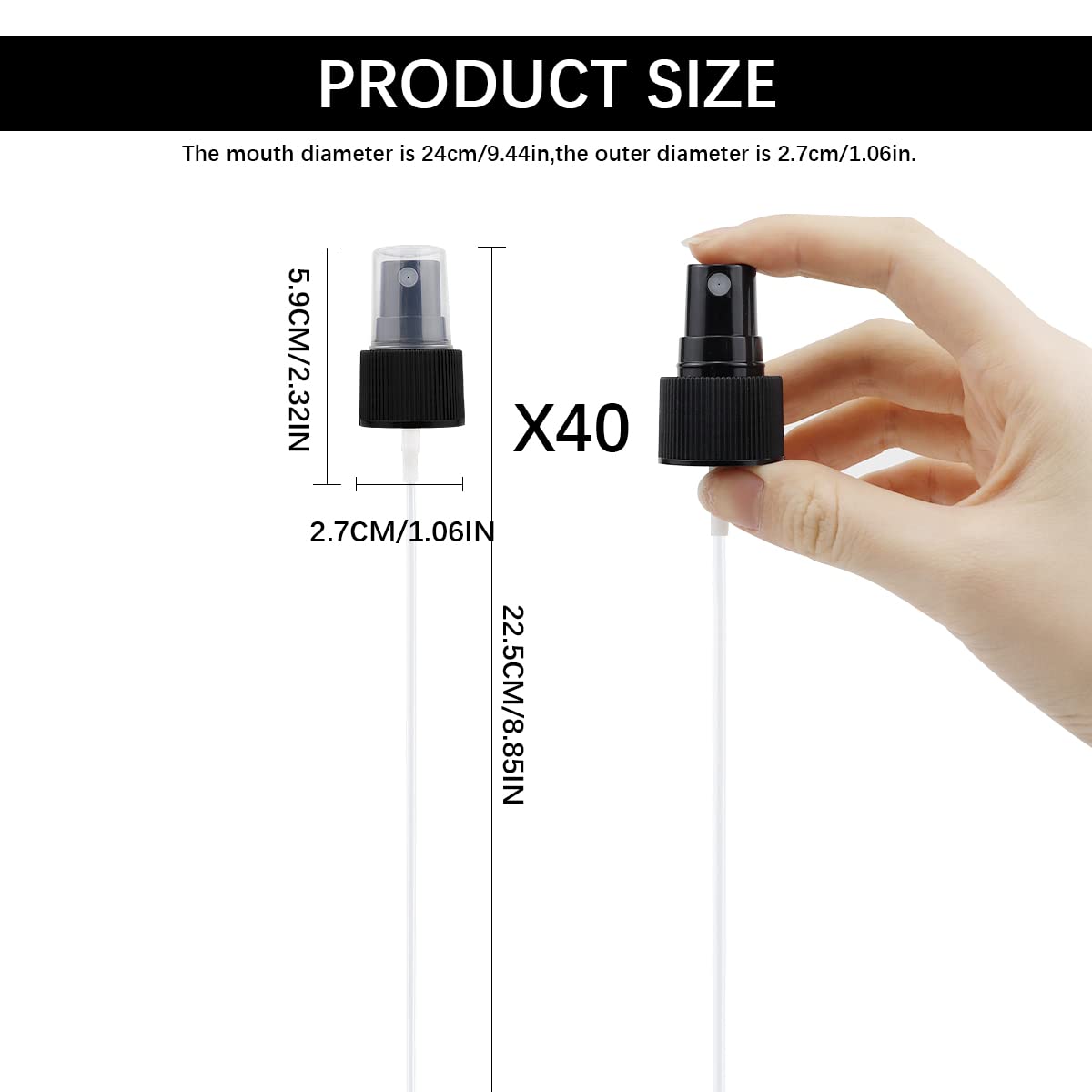FERCAISH 40 Pcs Spray Bottle Tops, Replacement Pump Heads, Reusable Dispenser Caps, Fine Mist Sprayer, Cosmetic Spray Bottle (24 Caliber-Black)