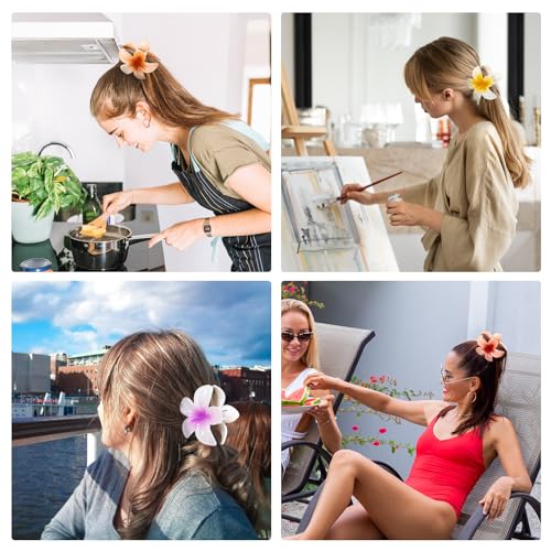 HAPTIME 10 Pack Flower Claw Clips - Hawaiian Plumeria Hair Clips