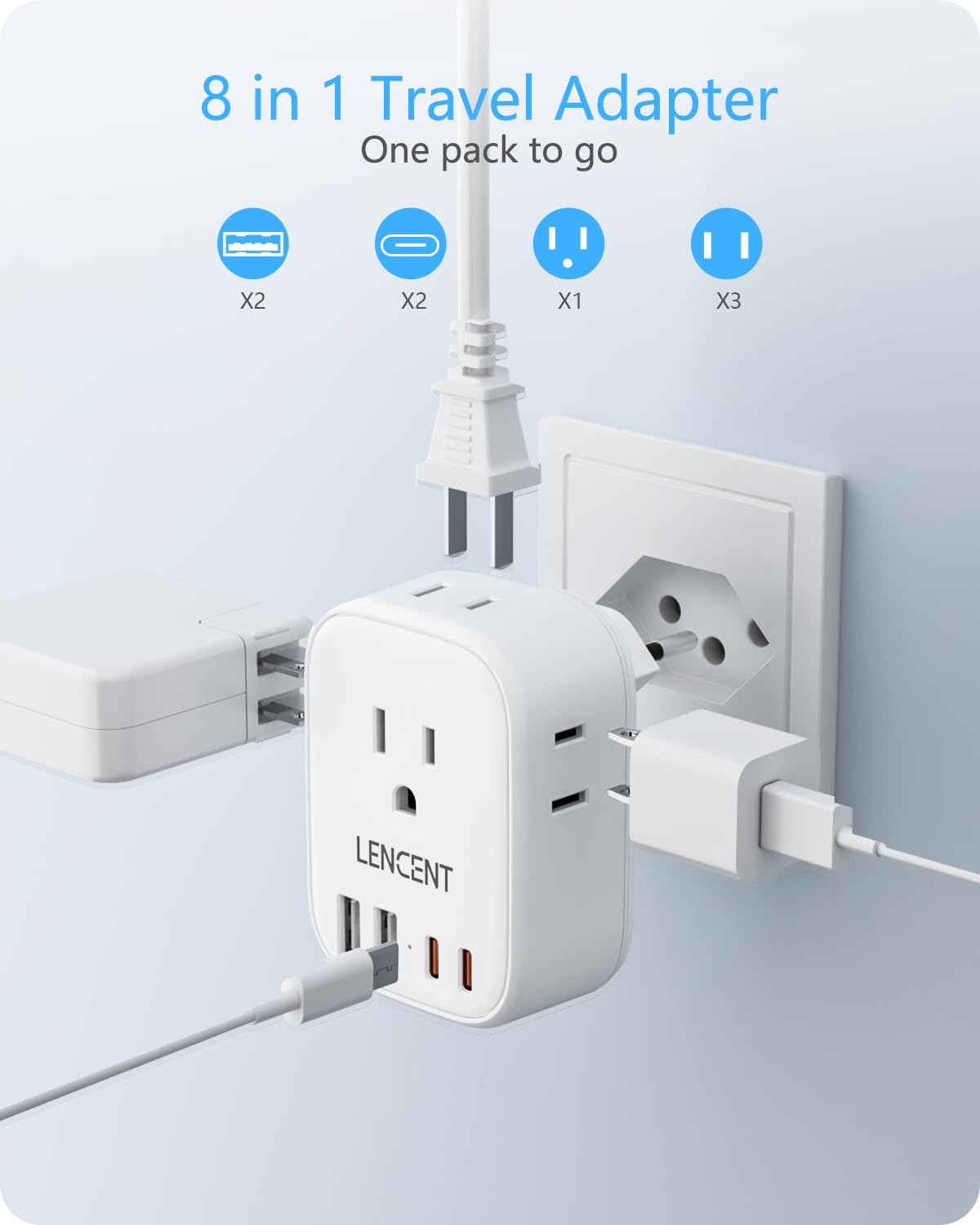 LENCENT Switzerland Travel Plug Adapter, Swiss Power Adaptor with 4 American Outlets, 4 USB Charger(2 USB C), Type J Plug Converter for US to Switzerland, Liechtenstein, Rwanda, Safe Grounded