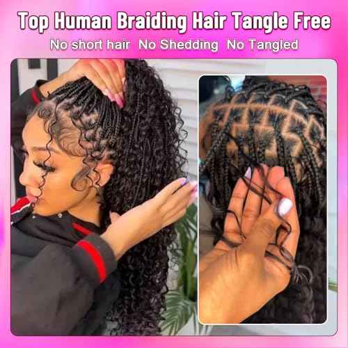 Human Braiding Hair for Boho Braids 22 Inch Curly Deep Wave Bulk Human Hair for Braiding 100% Human Hair for Braiding Hair Wet and Wavy Boho Knotless Braids Hair No Weft 2 Bundles/Pack