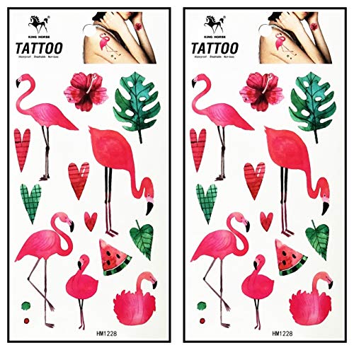 Pink Flamingo Temporary Tattoos - 2 Waterproof Sheets
