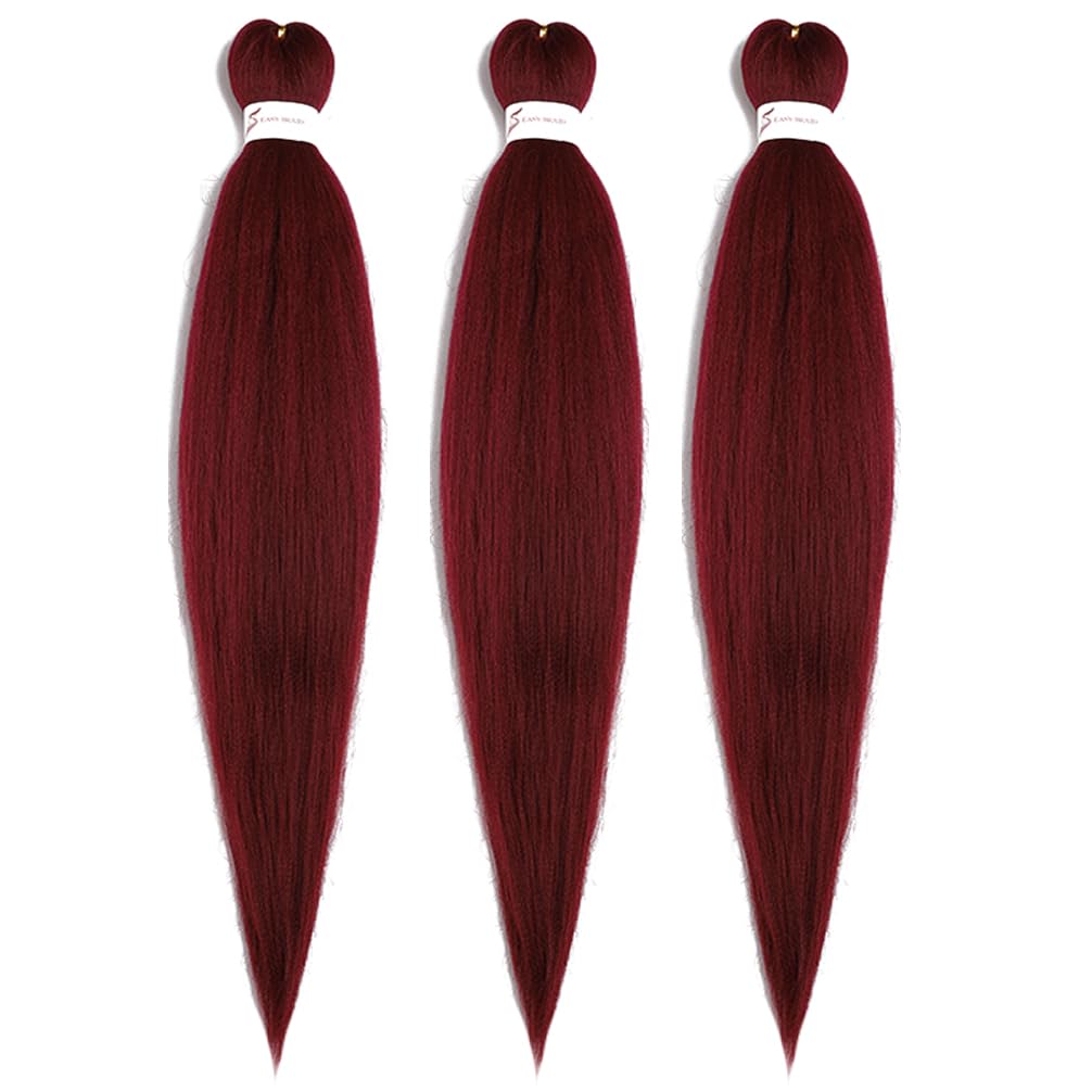 BALINGHAIR Braiding Hair Pre Stretched Kanekalon Braiding Hair Extensions Burgundy Red 20 Inch(900#-3Pcs)