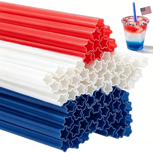 USA 250th Anniversary Star Straws 30-Pack Red White Blue