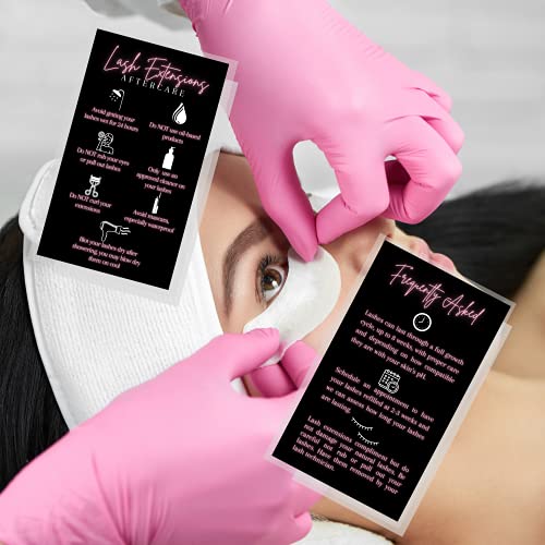 Lash Extension Aftercare Cards | 50 Pack | Eyelash Extension Supplies | 2x3.5" inches Business Card Size | Black with Neon Pink Color Design