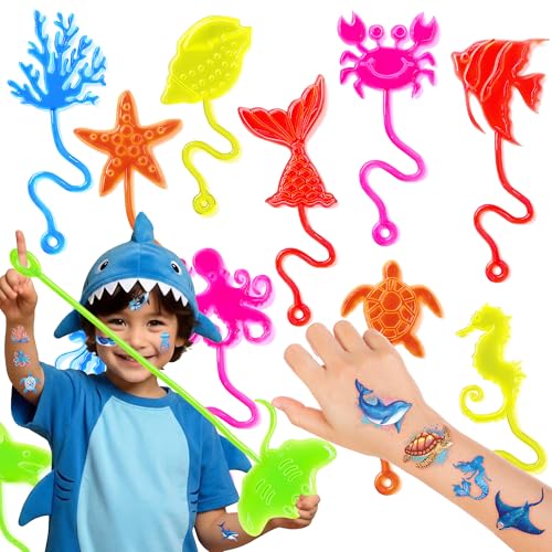 48PCS Ocean Party Favors - 24PCS Temporary Tattoos & 24PCS Stick Hands Party - Perfect Birthday Party Supplies, Goodie Bag Stuffers, Treasure Box Toys, Classroom Prizes, and Student Gifts