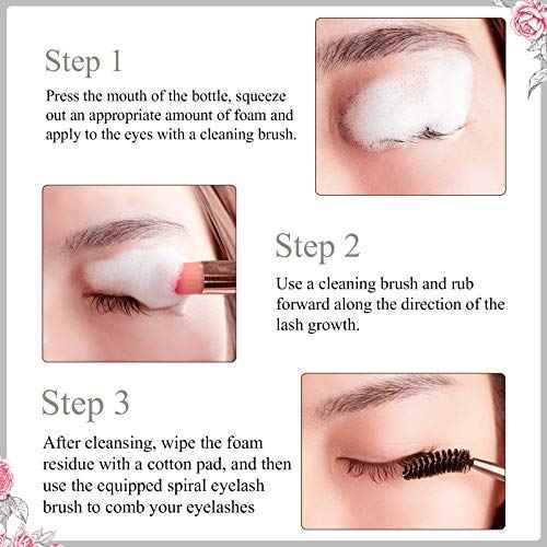 BREYLEE Eyelash Cleanser, Shampoo Foam & Brushes Eyelid Cleanser for Makeup Remover Paraben & Sulfate Free for Salon and Home Use(60ml, 2 fl oz)