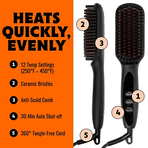 TAME THE WILD MAKE YOUR BEARD BEHAVE Beard Straightener for Men Kit - Includes Portable Heated Beard Brush, Beard Soap, Pearwood Comb, & Storage Case