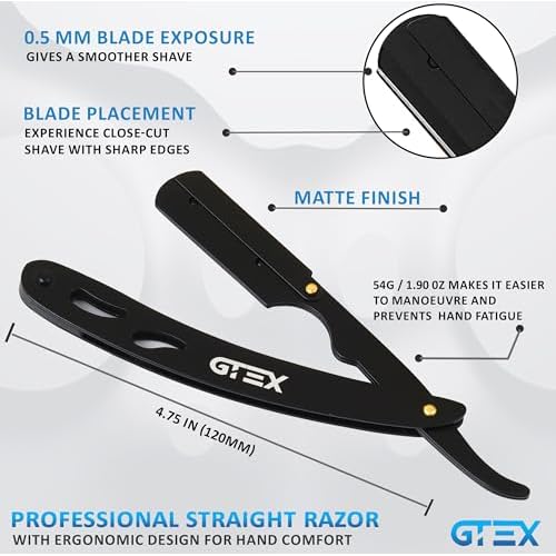 2 Straight Razor For Men (Red Black), 100 GTEX Premium Blades (Japanese Steel) - 2Pack Straight Edge Razor 100 Platinum Razor Blade - Navajas Para Barbero - Barber Razor For Men, Beard Razors