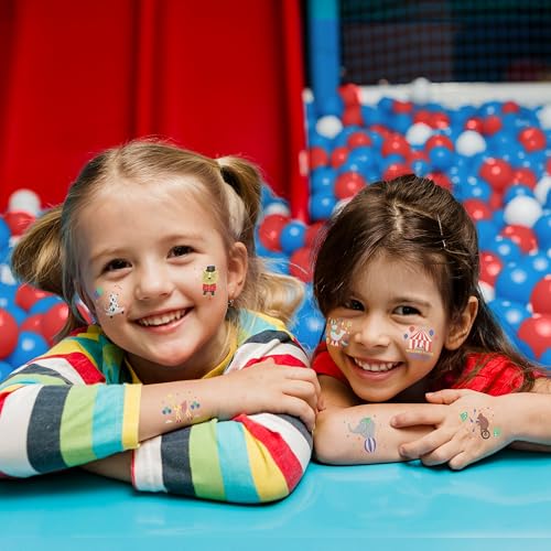 Cheerland Circus Tattoos for Carnival Temporary Tattoo with Circus Animals Party Favors for Carnival Themed Parties Circus Birthday Decorations and Gift Bags Pack of 108