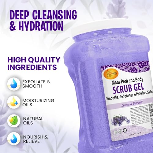 SPA REDI - Exfoliating Scrub Pumice Gel, Lavender and Wildflower, 128 Oz - Manicure, Pedicure and Body Exfoliator Infused with Hyaluronic Acid, Amino Acids, Panthenol and Comfrey Extract