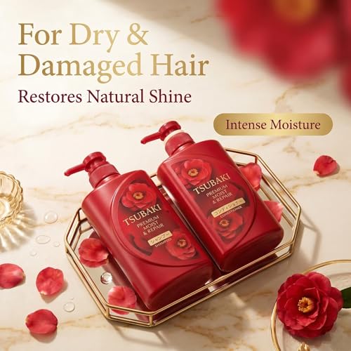 Tsubaki Premium Moisturizing Shampoo & Conditioner Set with Pump Dispensers