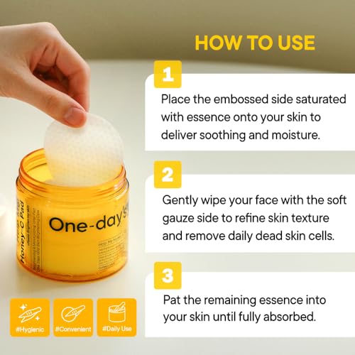 ONE-DAY¡¯S YOU Help Me Honey Glow-C Pads | Korean Vitamin C Toner Pads for Face | Brightening & Cleansing Facial Pads | Skin Care for Blemishes & Radiance | 60 Sheets