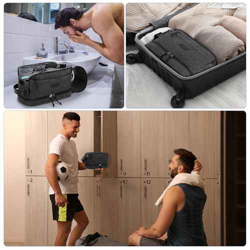 ZOMFELT Travel Toiletry Bag for Men, Canvas Hanging Toiletry Bag Shaving Dopp Kit Water Resistant Bathroom Shower Bag with Double Layer, Makeup Cosmetic Hygiene Bag for Toiletries Accessories, Black