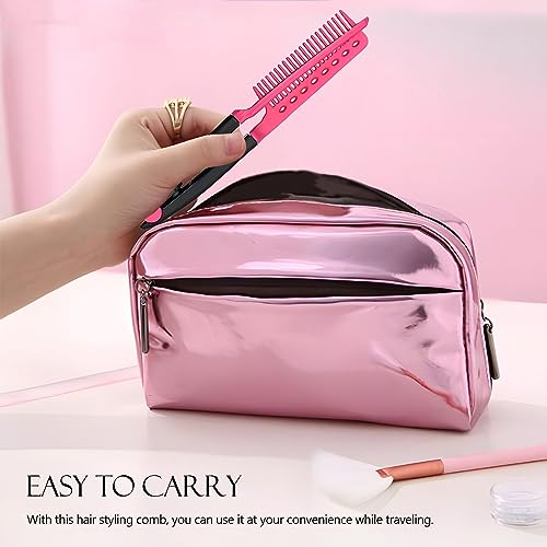 Hair Straightening Set - 2-Pack Flat Iron Comb for Tangle-Free Styling, Pink