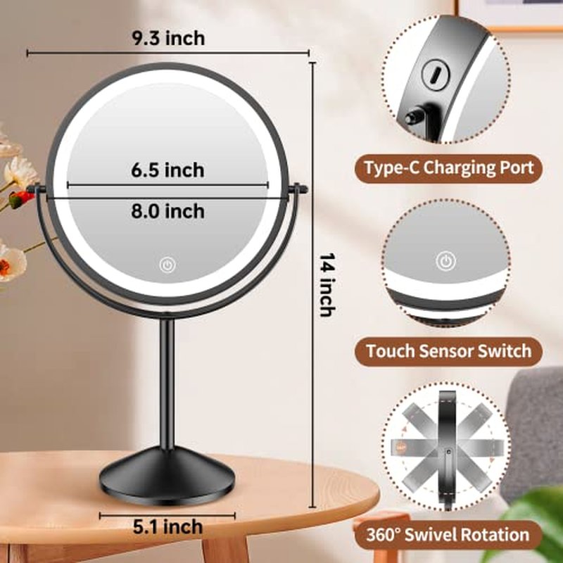 Benbilry 8-Inch Lighted Makeup Vanity Mirror with 1X/10X Magnification