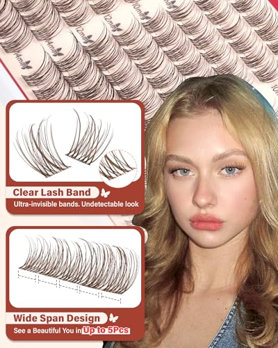 Brown Lash Clusters 10-14MM Natural Eyelash Extensions Clear Band