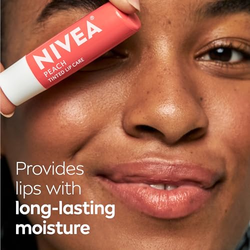NIVEA Peach Lip Care (4 x 0.17 oz Stick) + NIVEA Shimmer Lip Care (4 x 0.17 oz Stick), Lip Balm Set with Shea Butter, Nourishing Oils and Vitamin C & E