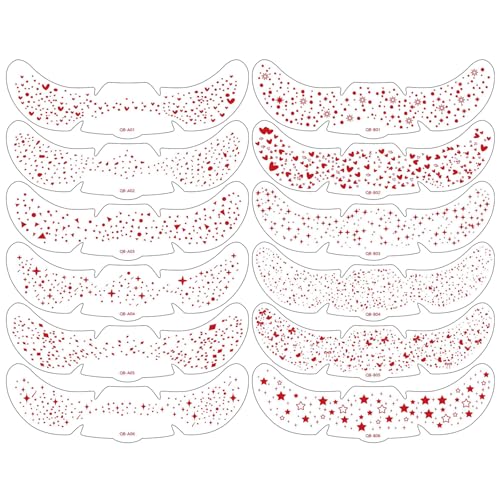 Valentine's Day Face Tattoos - 12 Glitter Heart Patches for Women