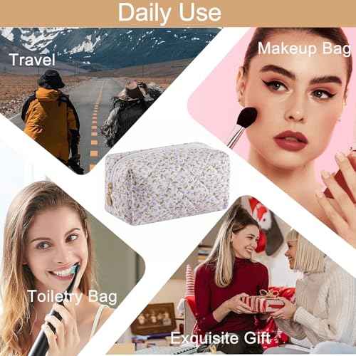Makeup Bag Travel Cosmetic Bag for Women Girls, Zipper Make Up Pouch, Floral Flowers Toiletry Organizer Makeup, Portable Storage Cosmetic Travel Cloth Bag (Purple Floral)