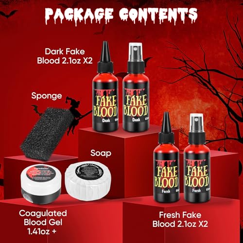 Halloween Fake Blood Spray Kit - 4 Bottles + Gel Makeup