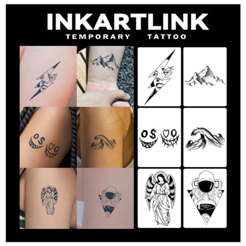 INKARTLINK Tattoo Tech,6 Sheets Small Semi Permanent Tattoo, Temporary Tattoos Adult, Last 1-2 Weeks, Waterproof, Realistic look, No Adhesive, No reflection (Lightning, Mountain Range）