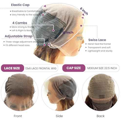 Balayage Honey Blonde Highlights Wig Human Hair, Body Wave 13x6 Lace Front Wigs Human Hair, 22 Inch Ombre Brown Balayage Caramel Blonde Highlights Glueless Lace Frontal Wigs Human Hair Pre Plucked