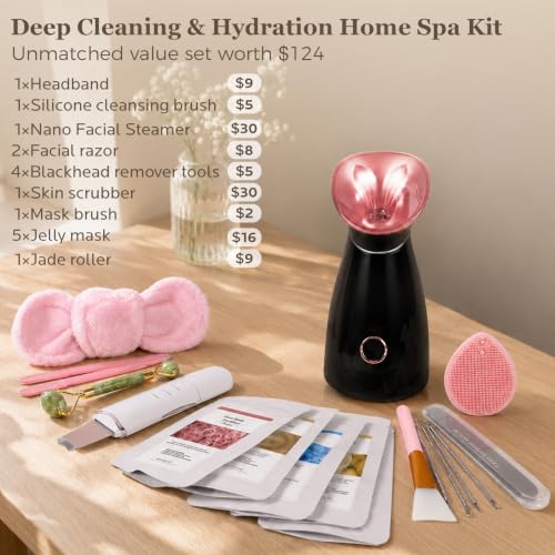 Nano Ionic Facial Steamer Spa Kit with 8 Skincare Tools
