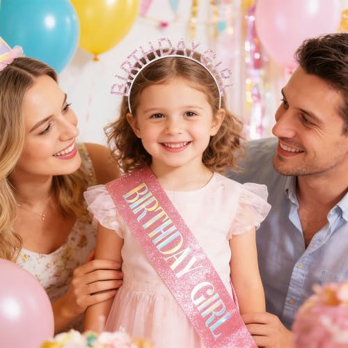 Pink Birthday Crown and Sash Set for Women