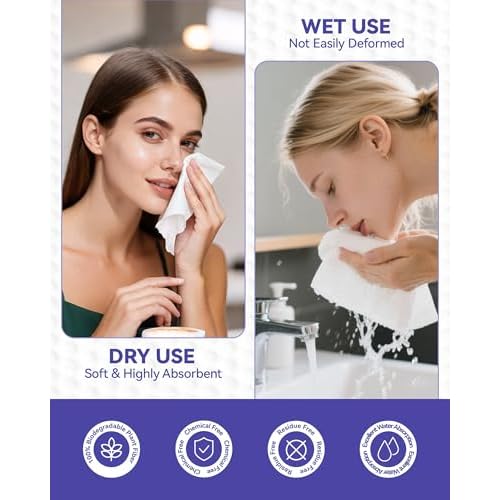 Disposable Face Towels, 10"¡¿12" XL Face Towelette Disposable, Soft Makeup Remover Dry Wipes, Thick Facial Tissue for Women Cleansing, Skin Care, 50 Count (2 Pack)